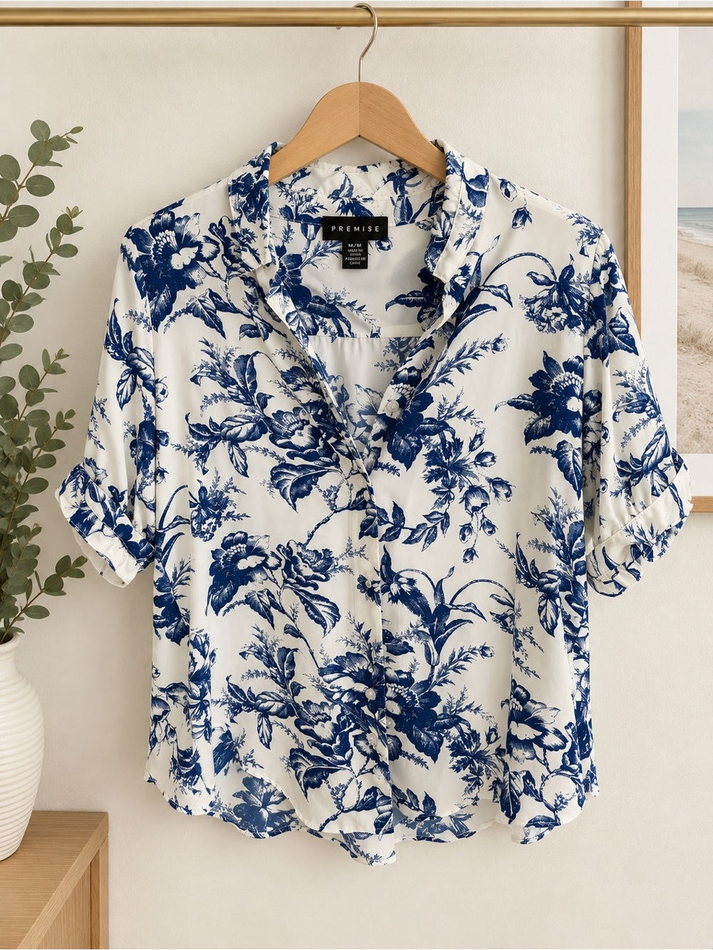 Premise White Blouse with Blue Floral Print